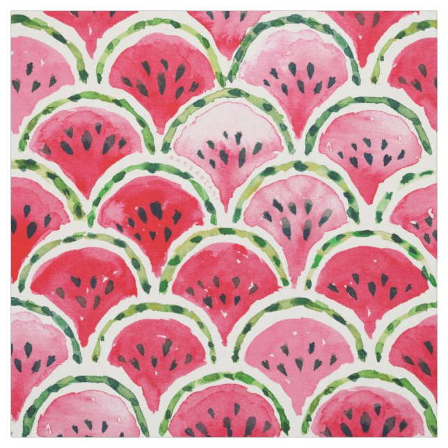 WATERMELON SJÖJUNGFRU Fruit Scallop Mönster Tyg (Provkarta)