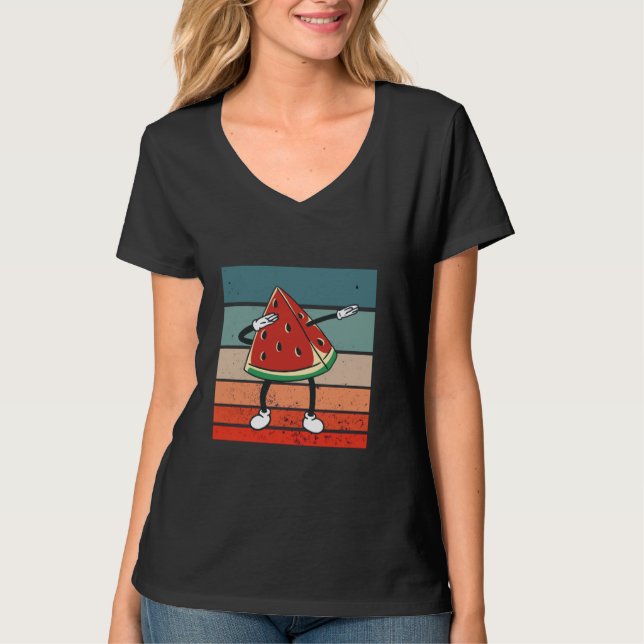 Watermelon slice dabbing cartoon arms and legs dan t shirt (Framsida)