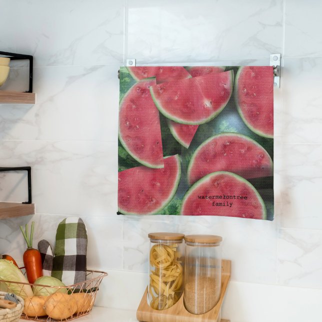 Watermelon Slice Mönster Anpassningsbar Kitchen To Kökshandduk (A fun addition to your kitchen if you love watermelons. Just add your name)