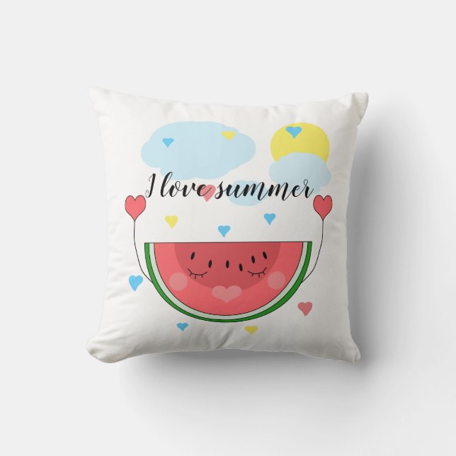 Watermelon slice, text, "I kärlek sommar", Kudde (Framsida)