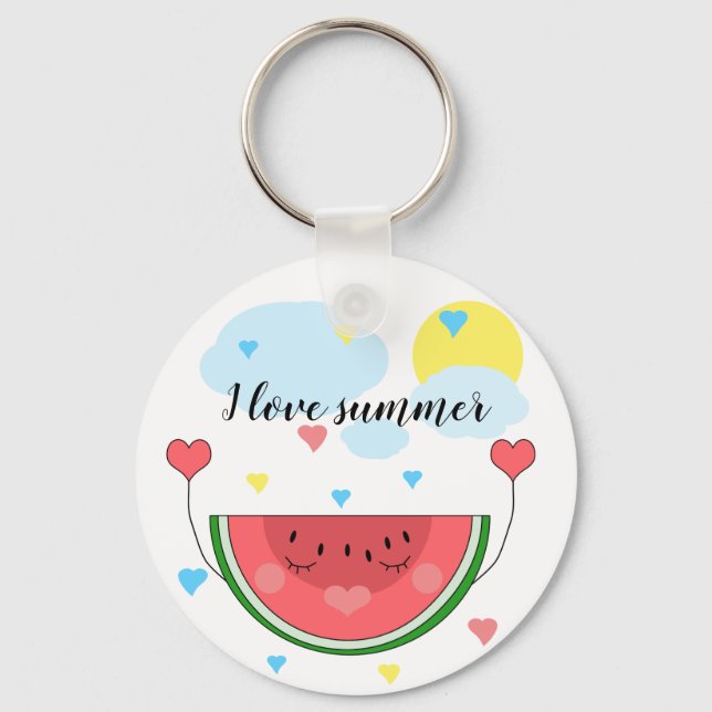 Watermelon slice, text, "I kärlek sommar", Nyckelring (Framsida)