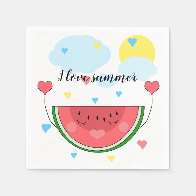 Watermelon slice, text, "I kärlek sommar", Pappersservett (Framsidan)