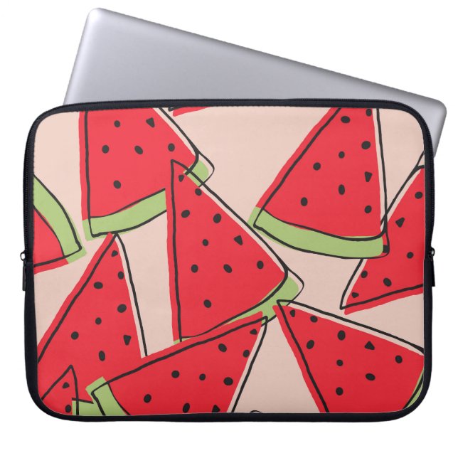 Watermelon Slices Rosa Background Mönster Laptop Fodral (Framsidan)