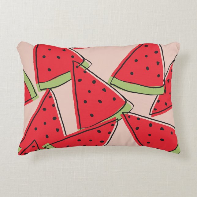 Watermelon Slices Rosa Background Mönster Prydnadskudde (Framsidan)