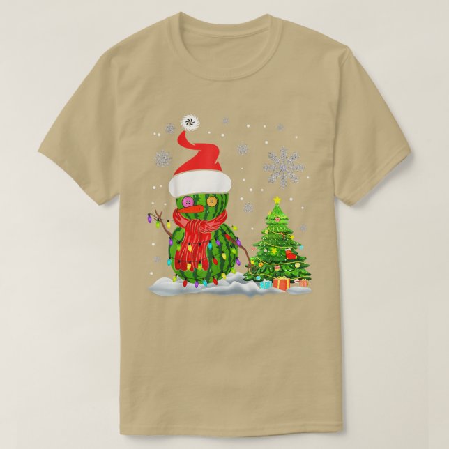 Watermelon Snögubbe jul Light Santa Hat Julafton T Shirt (Design framsida)