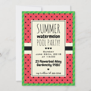 Watermelon sommar-bassäng-partyinbjudan polka dots inbjudningar