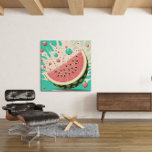 Watermelon Summer High Canvastryck<br><div class="desc">Watermelon Summer High är en abstrakt retro som inspireras av den uppfriskande känslan av att bita in i en vatten-melon i coola på en hett sommardag! Upplev den blixtsnabba känseln under en varm sommardag med detta fantastiska konstverk. Det här meriserande biet är en perfekt som blandar abstrakt design och söt,...</div>