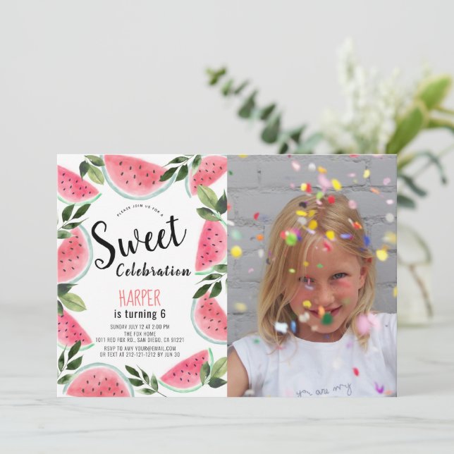 Watermelon Sweet Firande Birthday Photo Inbjudningar (Stående Fram)