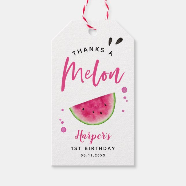 Watermelon Tack för en Melon Girl's Födelsedagsfes Presentetikett (Framsidan)