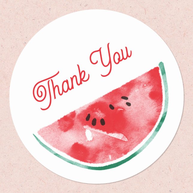 Watermelon Tack Runt Klistermärke (Cute watercolor watermelon custom text thank you stickers)