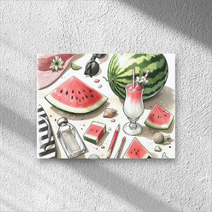 Watermelon White Minimalist Beach Tropical Summer Helg Vykort