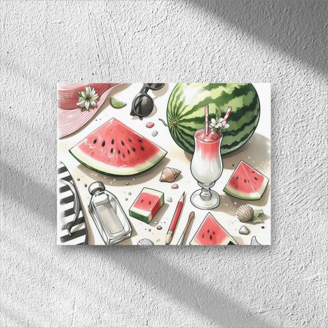 Watermelon White Minimalist Beach Tropical Summer Helg Vykort (Skapare uppladdad)