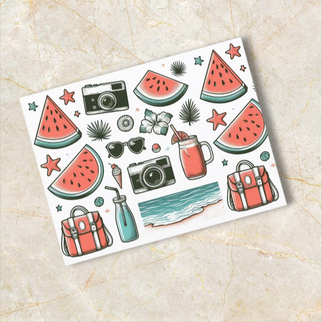 Watermelon White Minimalist Beach Tropical Summer Helg Vykort (Skapare uppladdad)