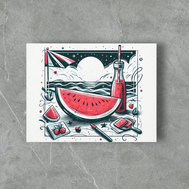 Watermelon White Minimalist Beach Tropical Summer Helg Vykort (Skapare uppladdad)