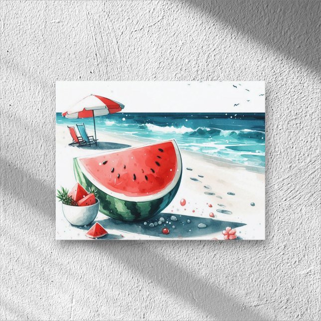 Watermelon White Minimalist Beach Tropical Summer Helg Vykort (Skapare uppladdad)