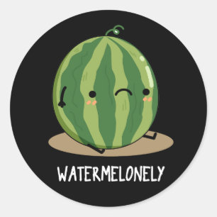 Watermelonely Funny Watermelon Fruit Pun Mörk BG Runt Klistermärke