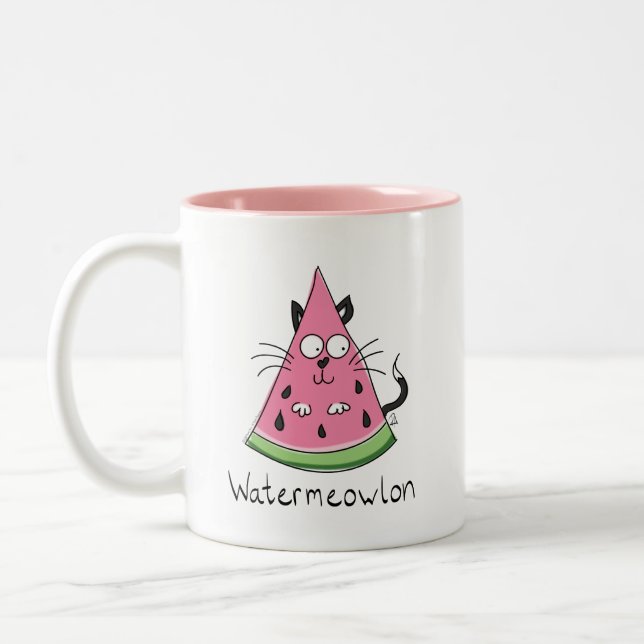 Watermeowlon Watermelon Cat Funny Coffee Mugg (Vänster)
