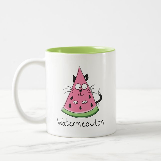Watermeowlon Watermelon Cat Funny Coffee Mugg (Vänster)