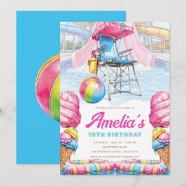 Waterpark Birthday Lifeguard Chair & Pool Fun Inbjudningar