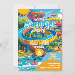Waterpark Waterglid Bassäng Party Birthday Inbjuda Inbjudningar