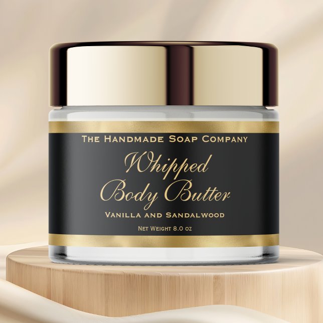 Waterproof Body Butter Jar Label Black & Gold Foil Vattenflaska Etikett (Skapare uppladdad)
