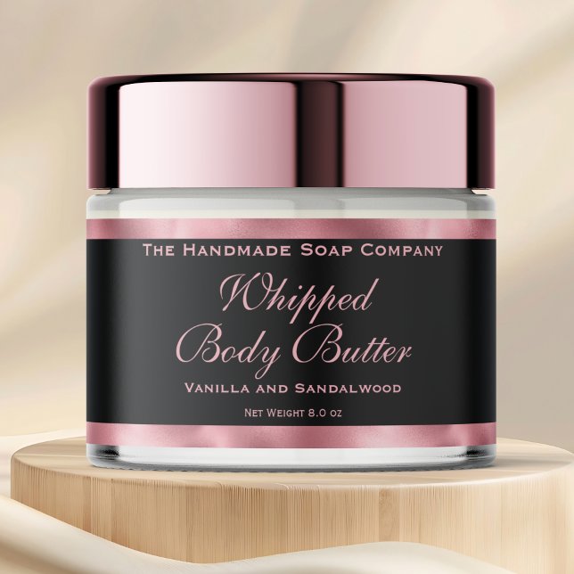 Waterproof Body Butter Jar Label Black & Pink Foil Vattenflaska Etikett (Skapare uppladdad)