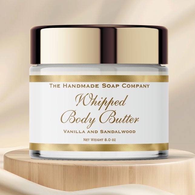 Waterproof Body Butter Jar Label White & Gold Foil Vattenflaska Etikett (Skapare uppladdad)