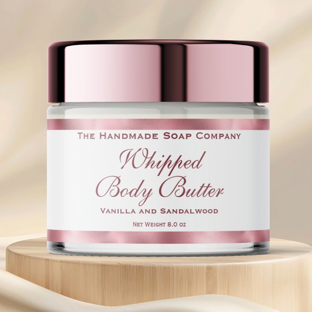 Waterproof Body Butter Jar Label White & Pink Foil Vattenflaska Etikett (Skapare uppladdad)