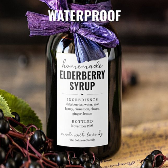 Waterproof Homemade Elderberry Syrup Labels Vinetikett (Skapare uppladdad)