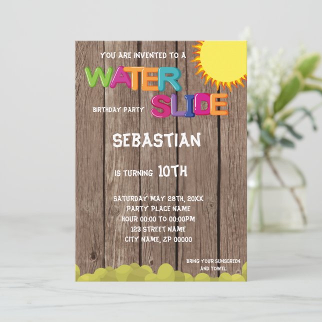 Waterslid Födelsedagsfest inbjudan (Stående Fram)