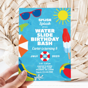 Waterslid Födelsedagsfest inbjudan