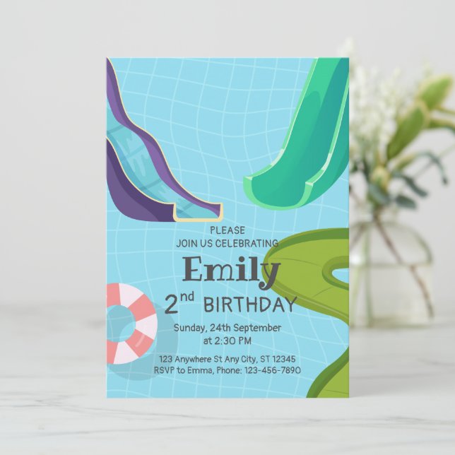 Waterslides Bassäng Födelsedagsfest, Vatten Slide Inbjudningar (Stående Fram)