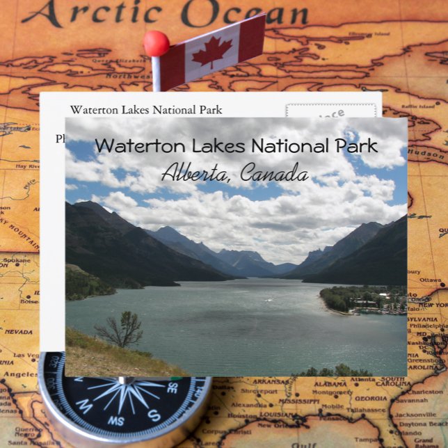 Waterton Sjöar nationalpark, Canada Travel Photo Vykort (In Situ Map)