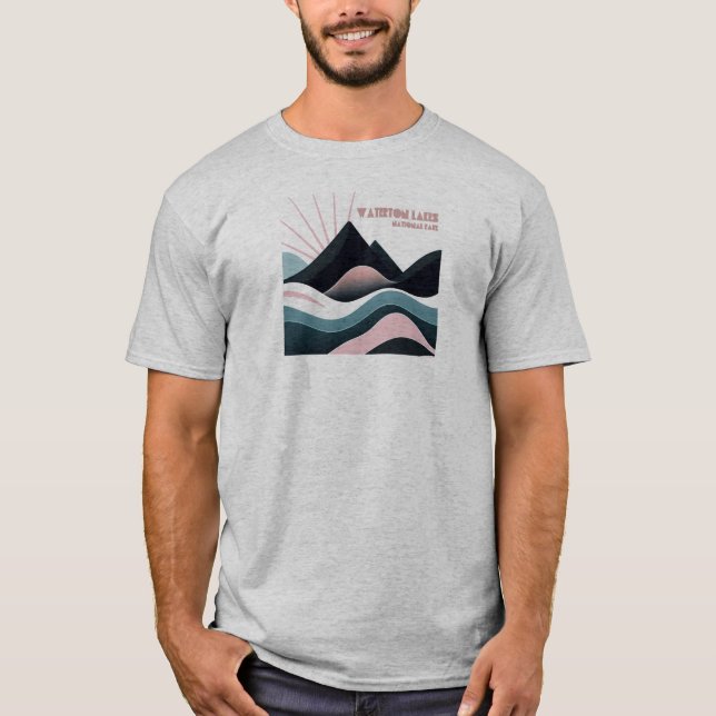 Waterton Sjöar nationalpark Färgad Backe T Shirt (Framsida)