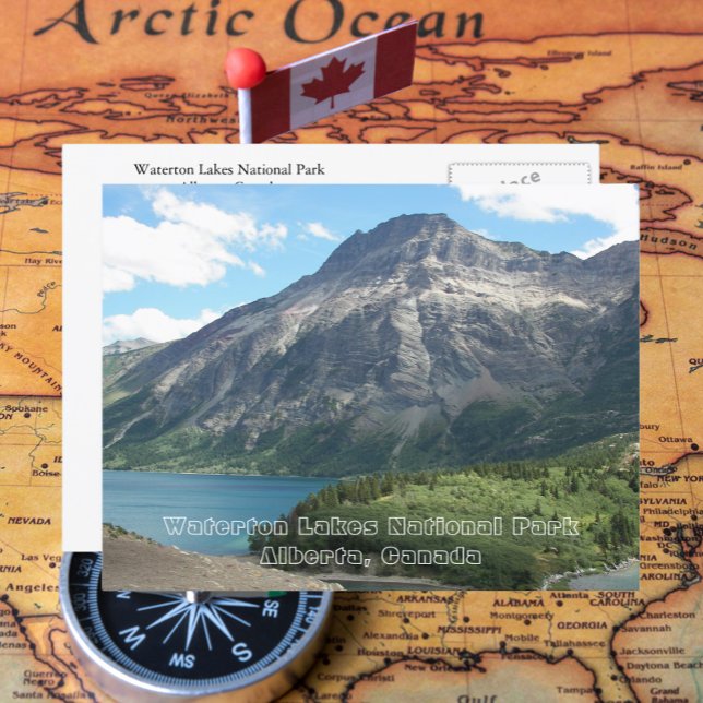 Waterton Sjöar nationalpark Travel Photo Vykort (In Situ Map)