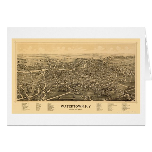 Watertown, NY Panorama-karta - 1891 Hälsningskort (Framsidan Horizontal)