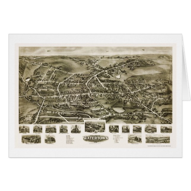 Watertown panorama- karta för CT - 1918 Hälsningskort (Framsidan Horizontal)