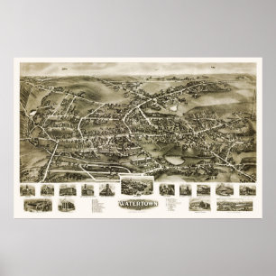 Watertown panorama- karta för CT - 1918 Poster
