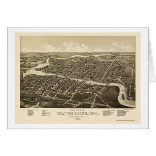 Watertown panorama- karta för WI - 1885 Hälsningskort