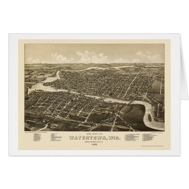 Watertown panorama- karta för WI - 1885 Hälsningskort (Framsidan Horizontal)
