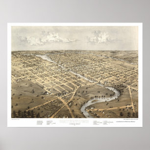 Watertown, WI Panoramic Karta - 1867 Poster