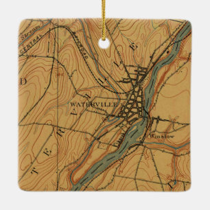 Waterville Maine Vintage Karta 1894 Julgransprydnad Keramik