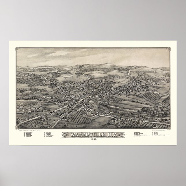 Waterville, NY Panoramic Karta - 1885 Poster (Framsidan)