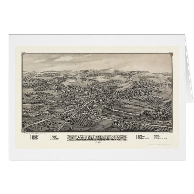 Waterville panorama- karta för NY - 1885 Hälsningskort (Framsidan Horizontal)