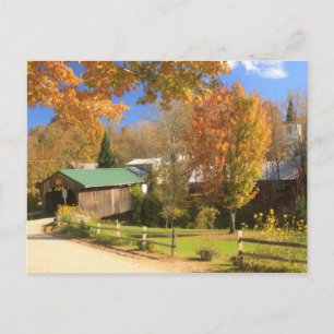Waterville Vermont Covered Bridge och Village Vykort