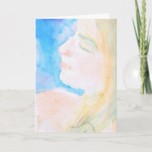 Watery Watercolor Woman Romantic Hälsning Kort