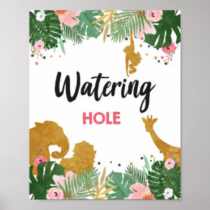 Wating Hål Safari Animals Birthday Sign Poster