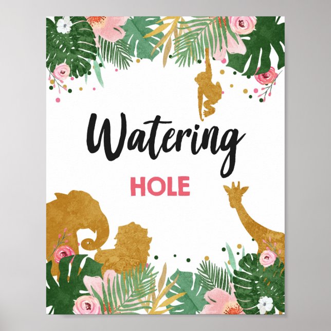 Wating Hål Safari Animals Birthday Sign Poster (Framsidan)