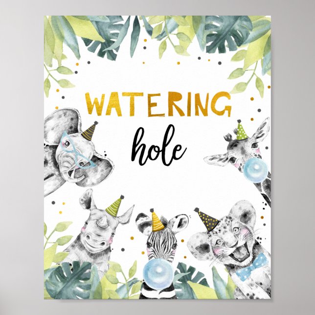 Wating Hål Safari Party Animals Födelsedagsskylt Poster (Framsidan)