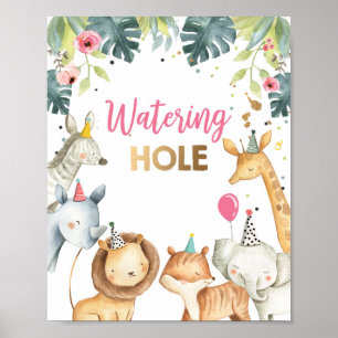 Wating Hål Vild Animal Girl Birthday Bord Sign Poster